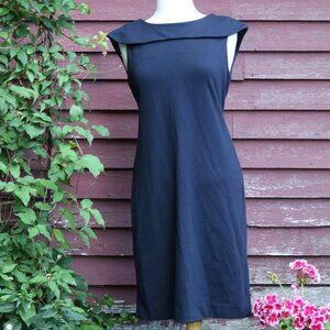 NEW Premise Navy Blue Knit Wide Round Collar Overlay Sleeveless Sheath D…